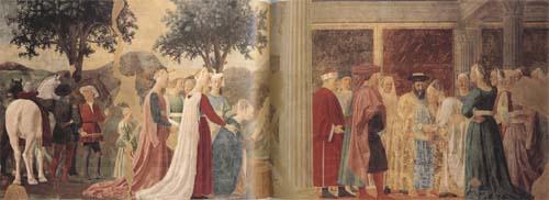 Piero della Francesca The Discovery of the Wood of the True Cross and The Meeting of Solomon and the Queen of Sheba (mk08) Norge oil painting art
